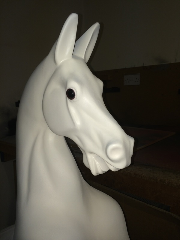 A close up of the head of this Haddon Rocking Horse showing the fine detail which has been taken from the mould of an GJLines  Victorian bow rocking  horse 