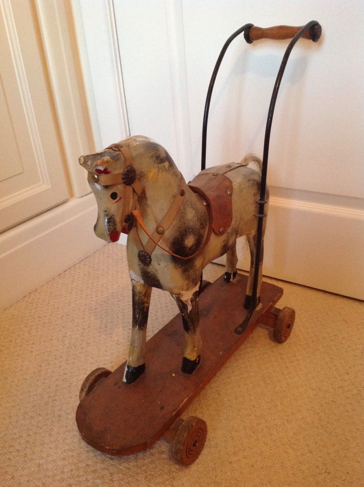 Antique push horse toy wood & gesso