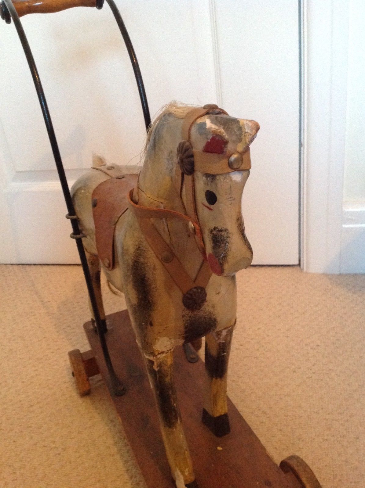 Antique push horse toy wood & gesso