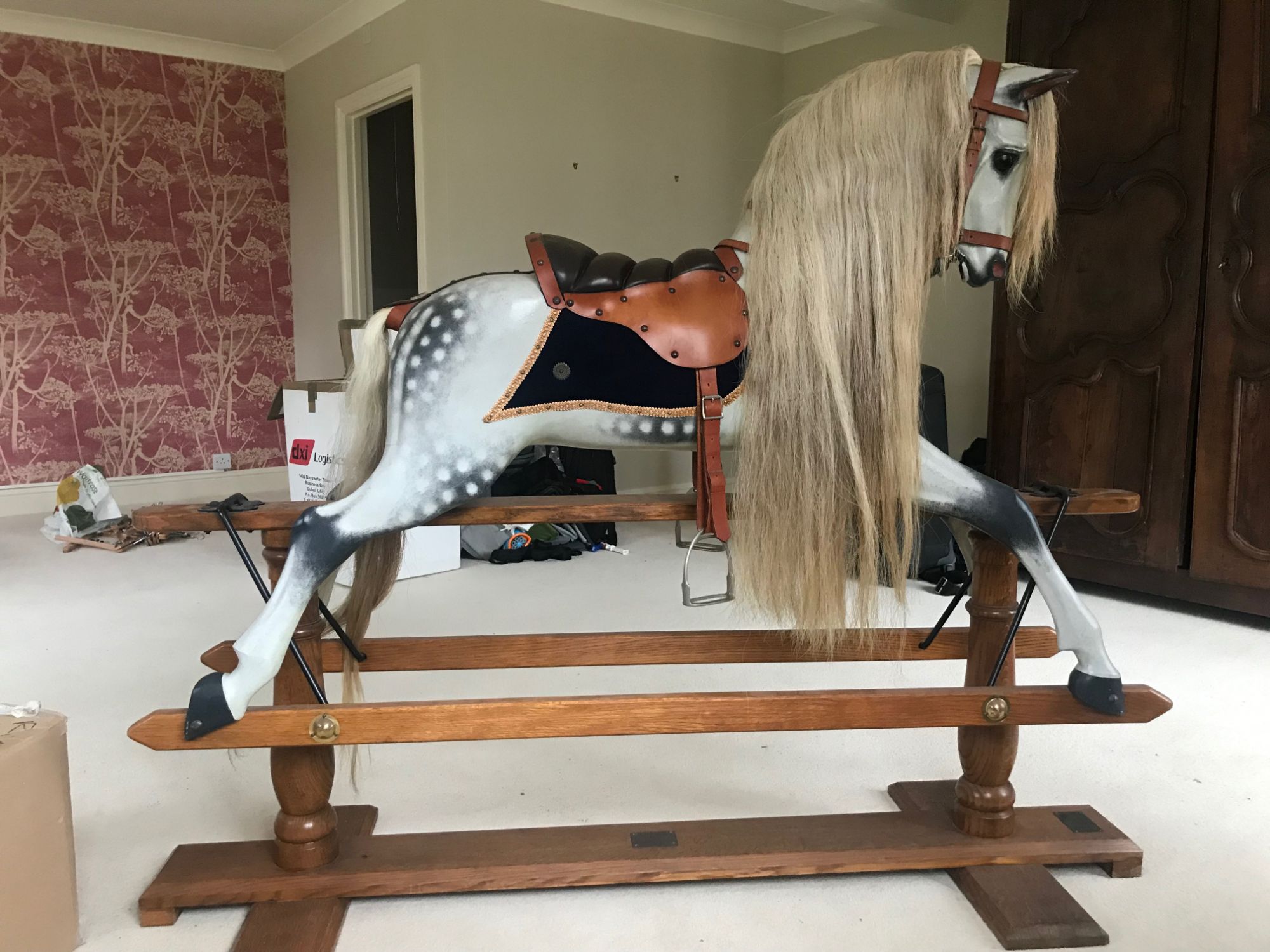 Beautiful dapple grey wooden rocking horse by Legends