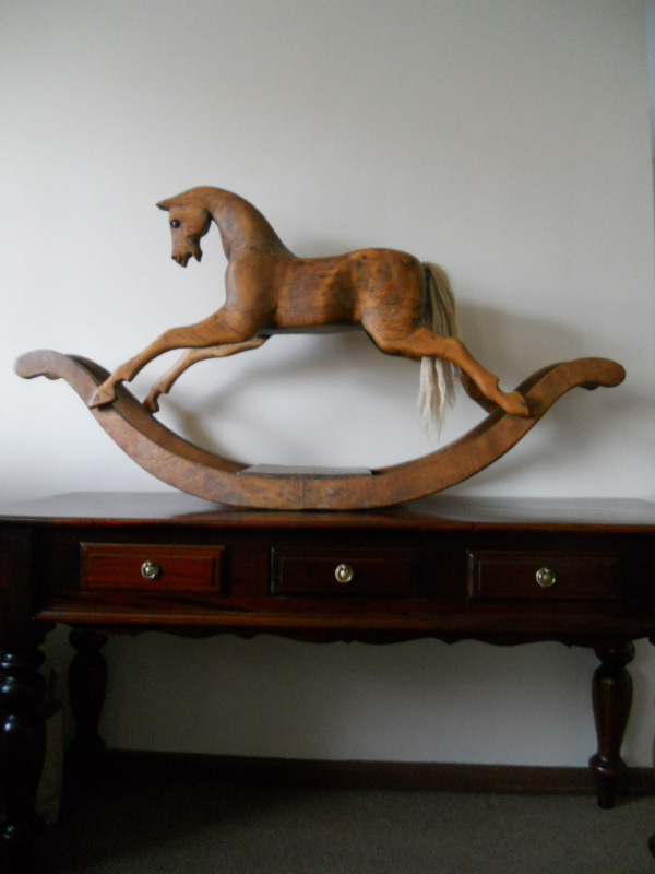 Antique rocking horse on bow rocker by J R Smith.