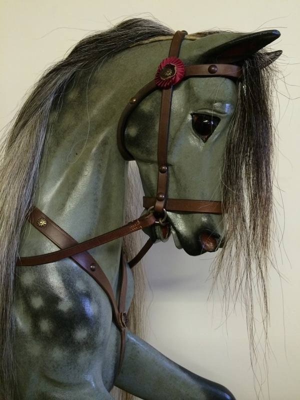 Beautiful head of this dapple grey Legend rocking horse