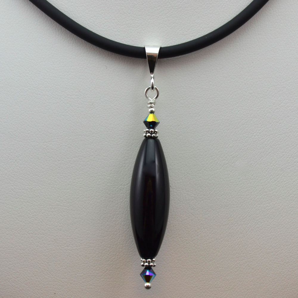 Black Agate and Sterling Silver Pendant