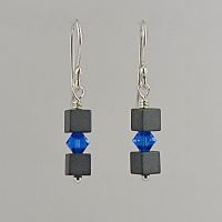 Hematite and Crystal Earrings (Capri Blue)