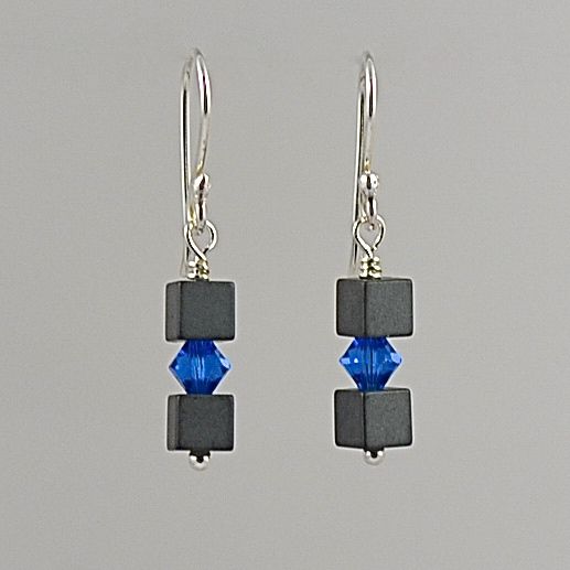 Hematite and Swarovski Crystal Earrings (Capri Blue)