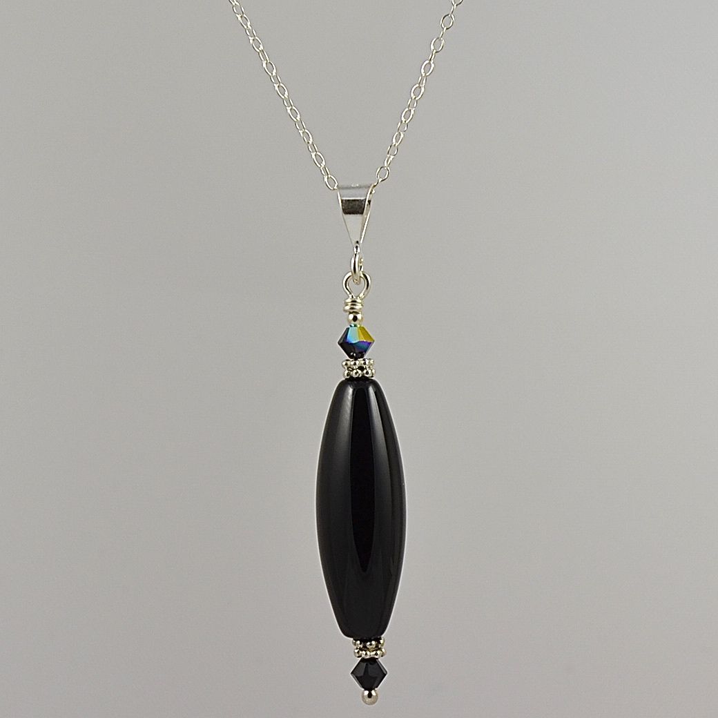Black Agate and Sterling Silver Pendant