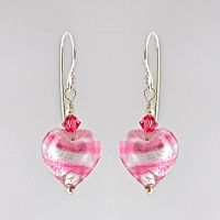 Rosa Silver Murano Glass Heart Earrings