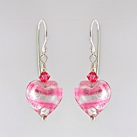 Rosa Silver Murano Glass Heart Earrings