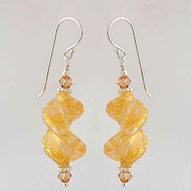 Crystal Gold Murano Glass Spiral Twist Earrings