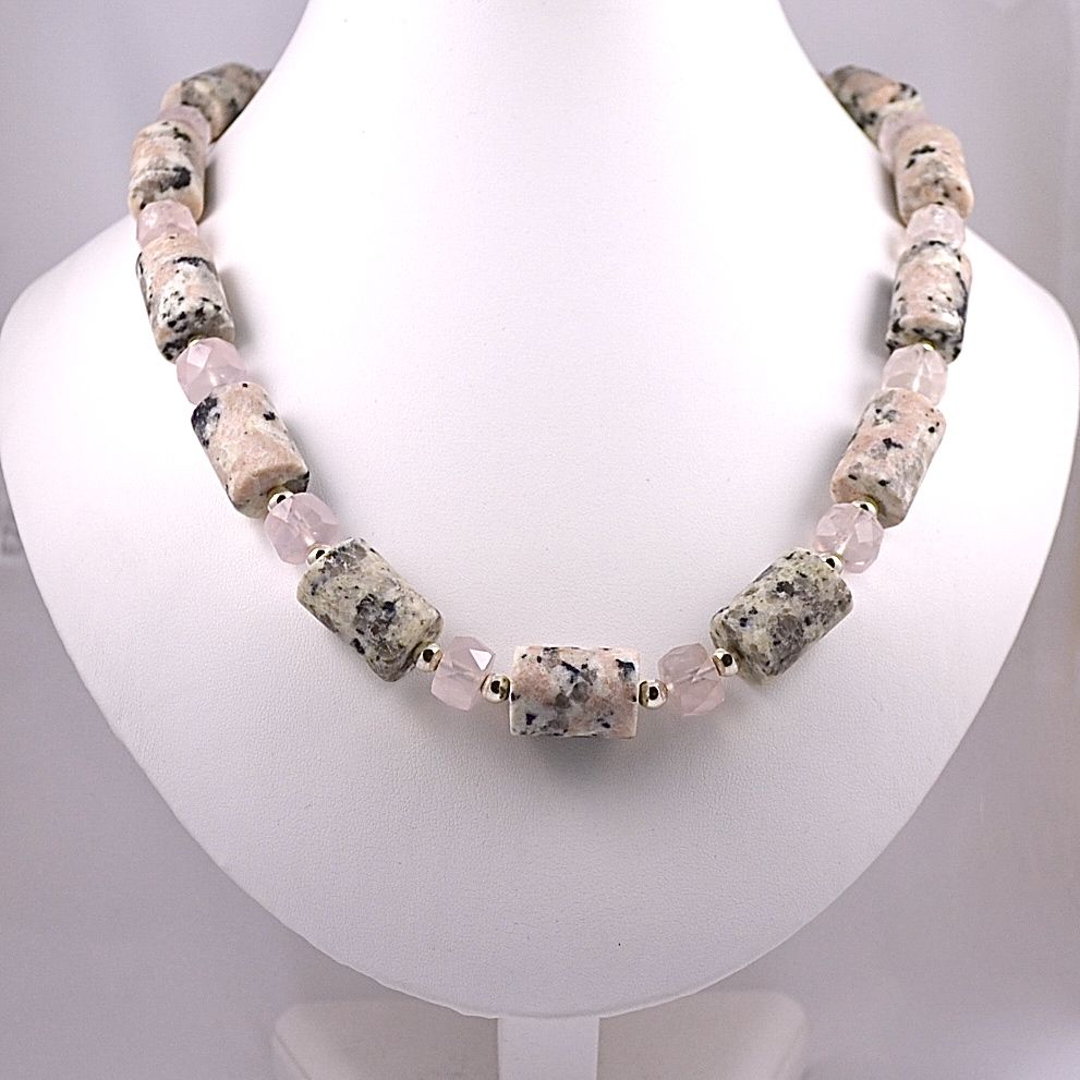 Granite, Rose Quartz and Silver Necklace
