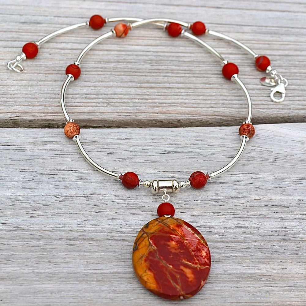 Red Jasper and Sterling Silver Necklace