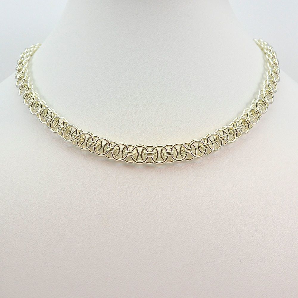 Sterling Silver Chainmaille Necklace (Helm Weave)