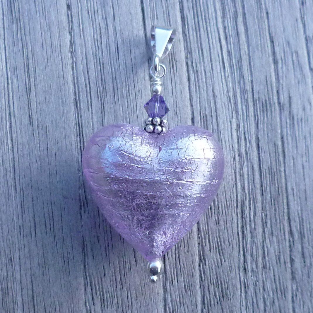 Alex Silver Murano Glass Heart Pendant with Sterling Silver Chain