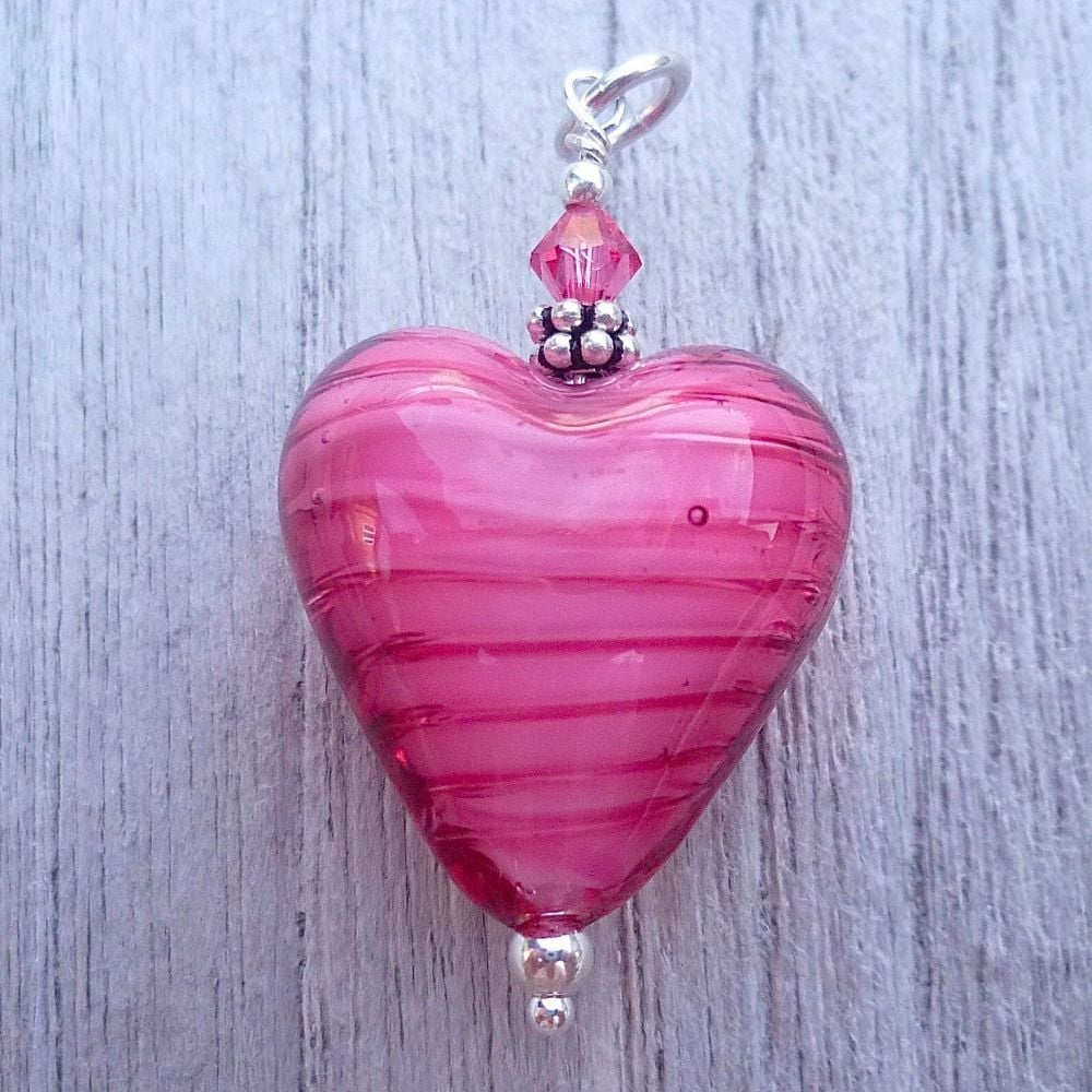 Rosa (White Core) Murano Glass Heart Pendant with Sterling Silver Chain