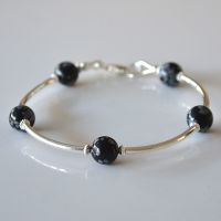 Snowflake Obsidian and Sterling Silver Bracelet