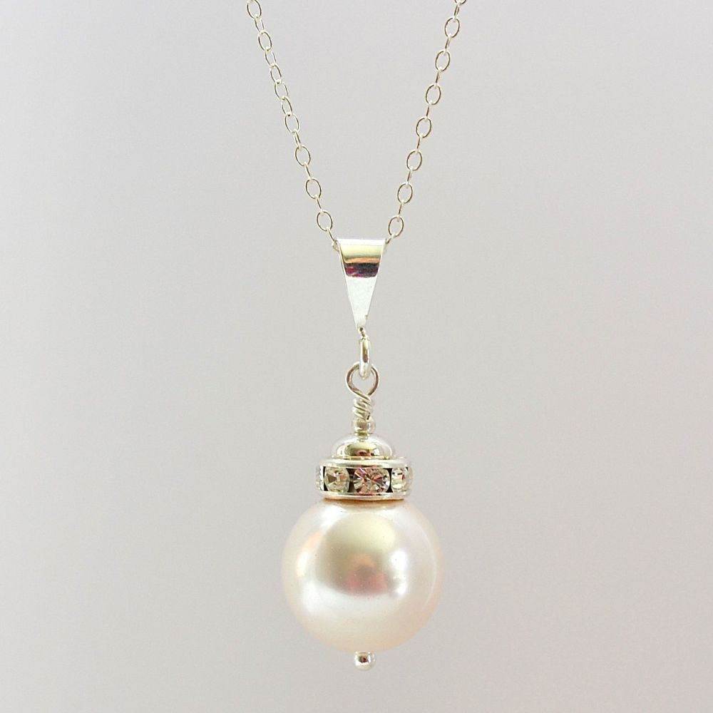 Crystal Pearl and Sterling Silver Pendant (White)