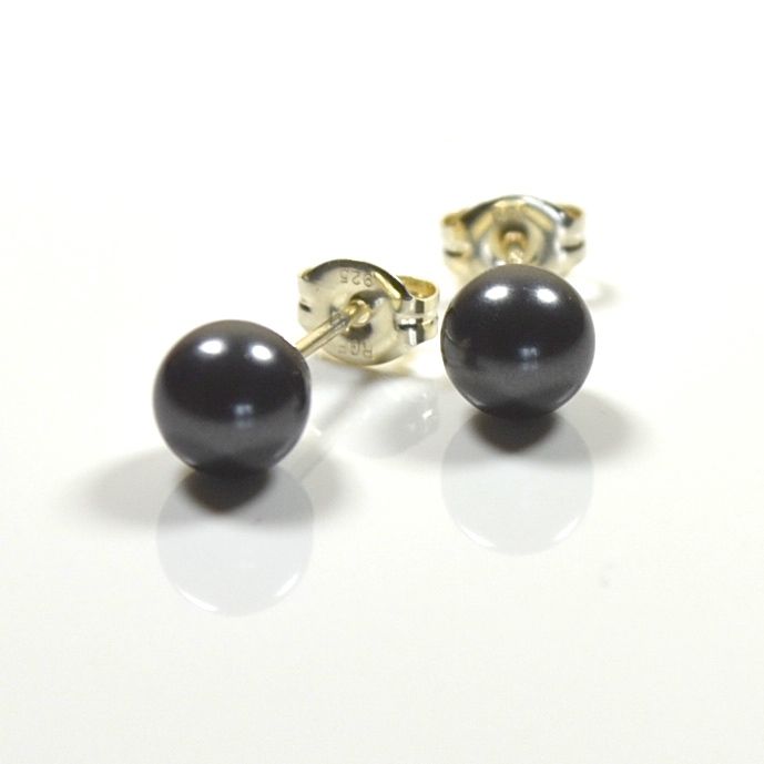Classic Crystal Pearl Stud Earrings (Black)