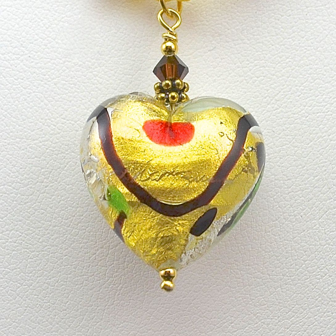 Harlequin and Vermeil - Murano Heart Pendant