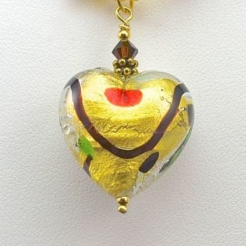Harlequin and Vermeil Murano Glass Heart Pendant with Vermeil Chain