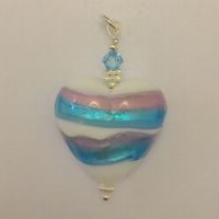 Caribbean Rose Murano Glass Heart Pendant with Sterling Silver Chain