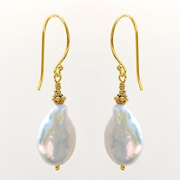 White Coin Pearl and Vermeil Earrings