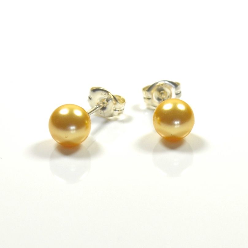 Classic Crystal Pearl Stud Earrings 6mm - Gold