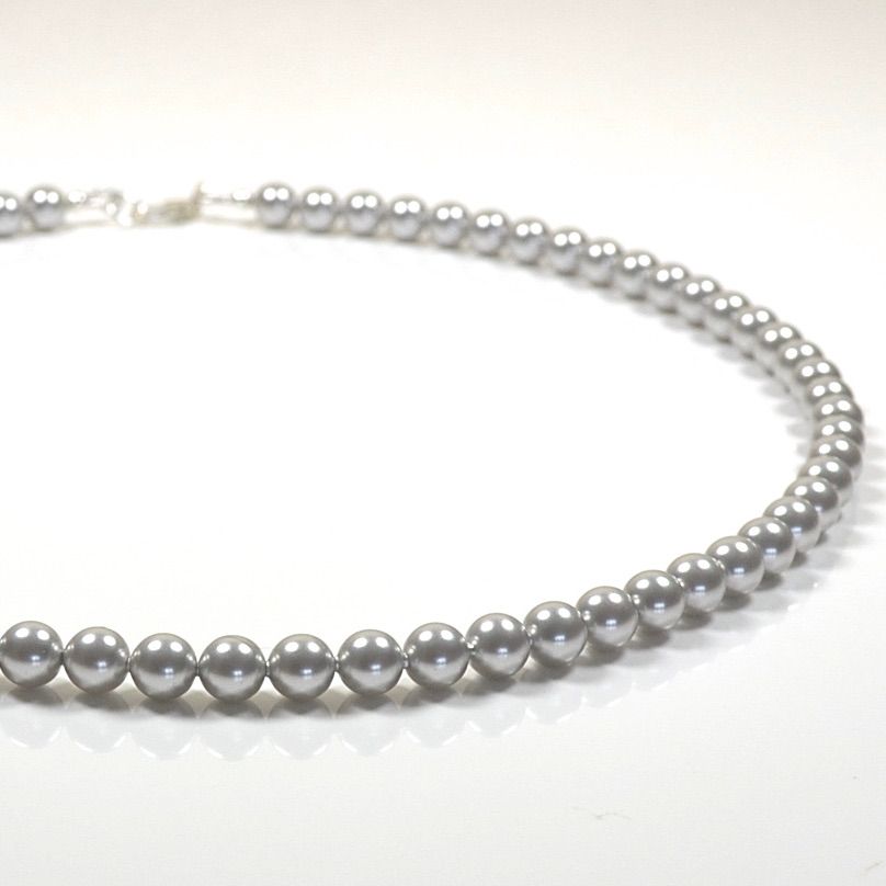Light Grey Classic Crystal Pearl Necklace  (length 16 inch)