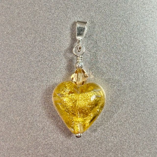 Crystal Gold Murano Glass Heart Pendant (Small)