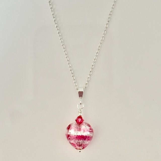 Rosa Silver Murano Glass Heart Pendant (Small)