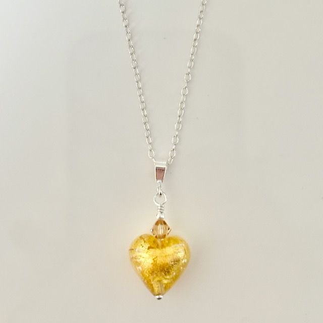 Crystal Gold Murano Glass Heart Pendant (Small)
