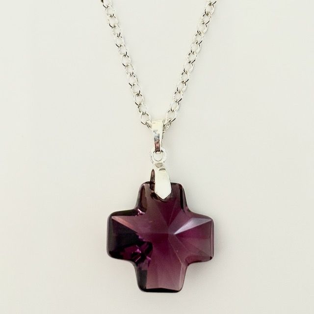 Swarovski Crystal Pendant 20mm Cross (Amethyst)
