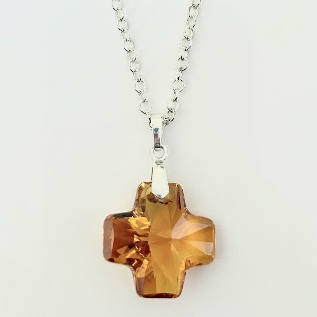 Swarovski Crystal Pendant 20mm Cross (Topaz)