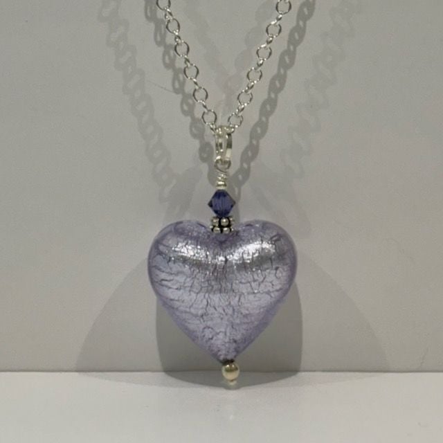 Alex Silver Murano Glass Heart Pendant with Sterling Silver Chain