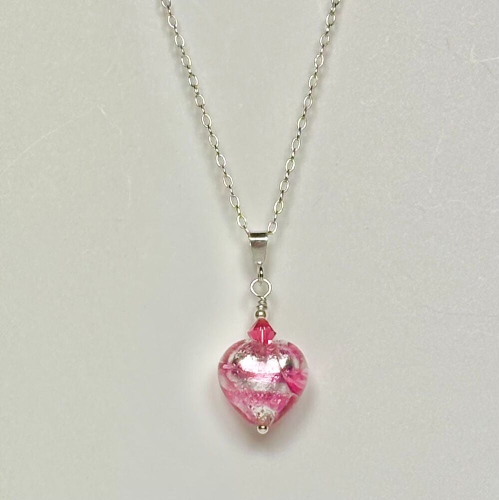 Rosa Silver Murano Glass Heart Pendant, Small, with Sterling Silver Chain