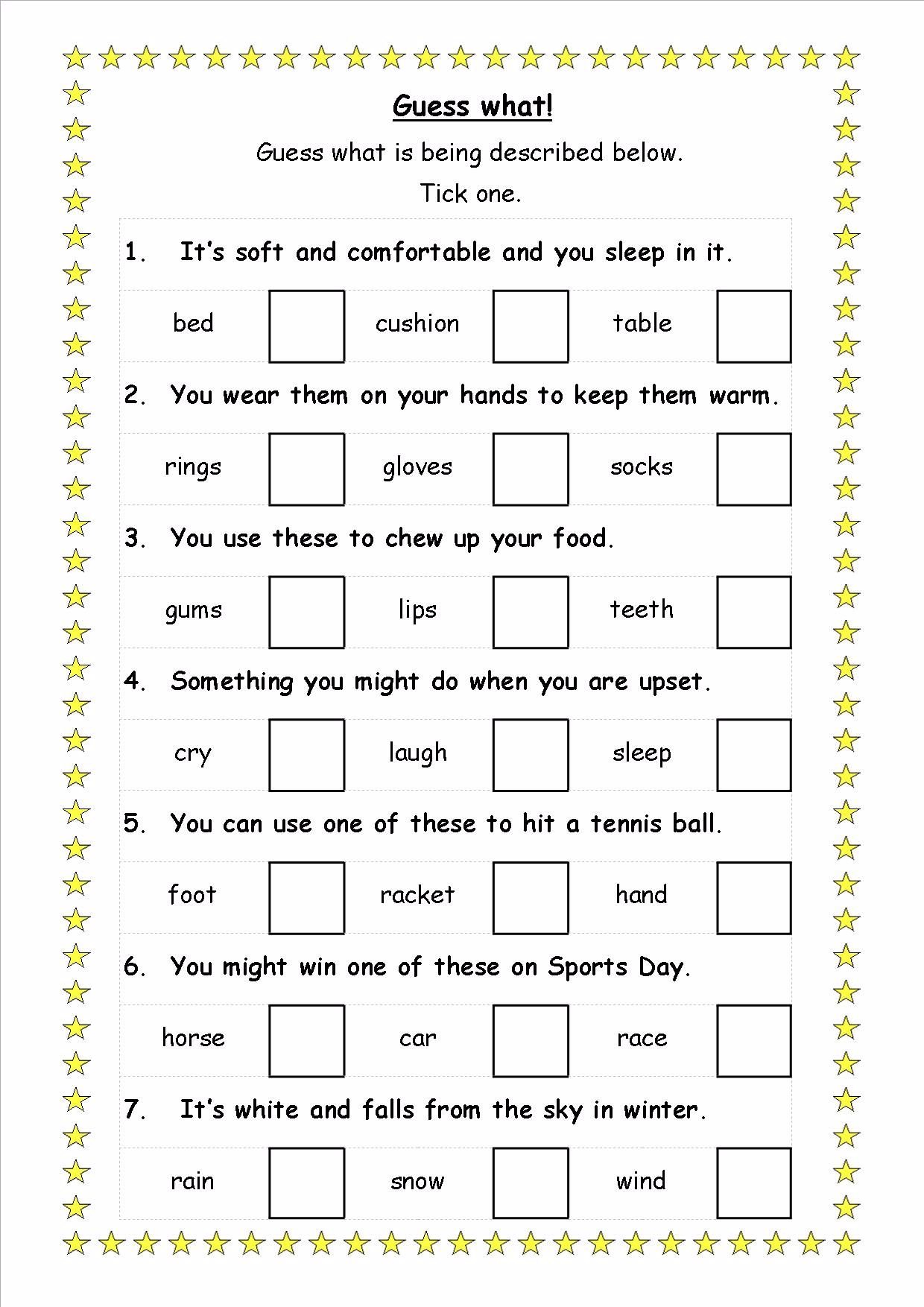 English 6 Years Old Worksheet