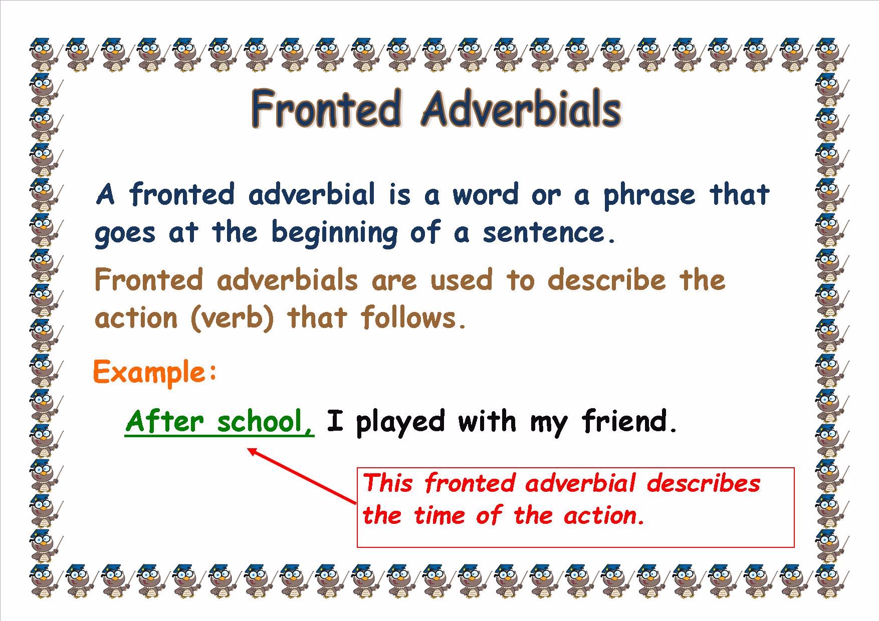 fronted adverbial homework ks2