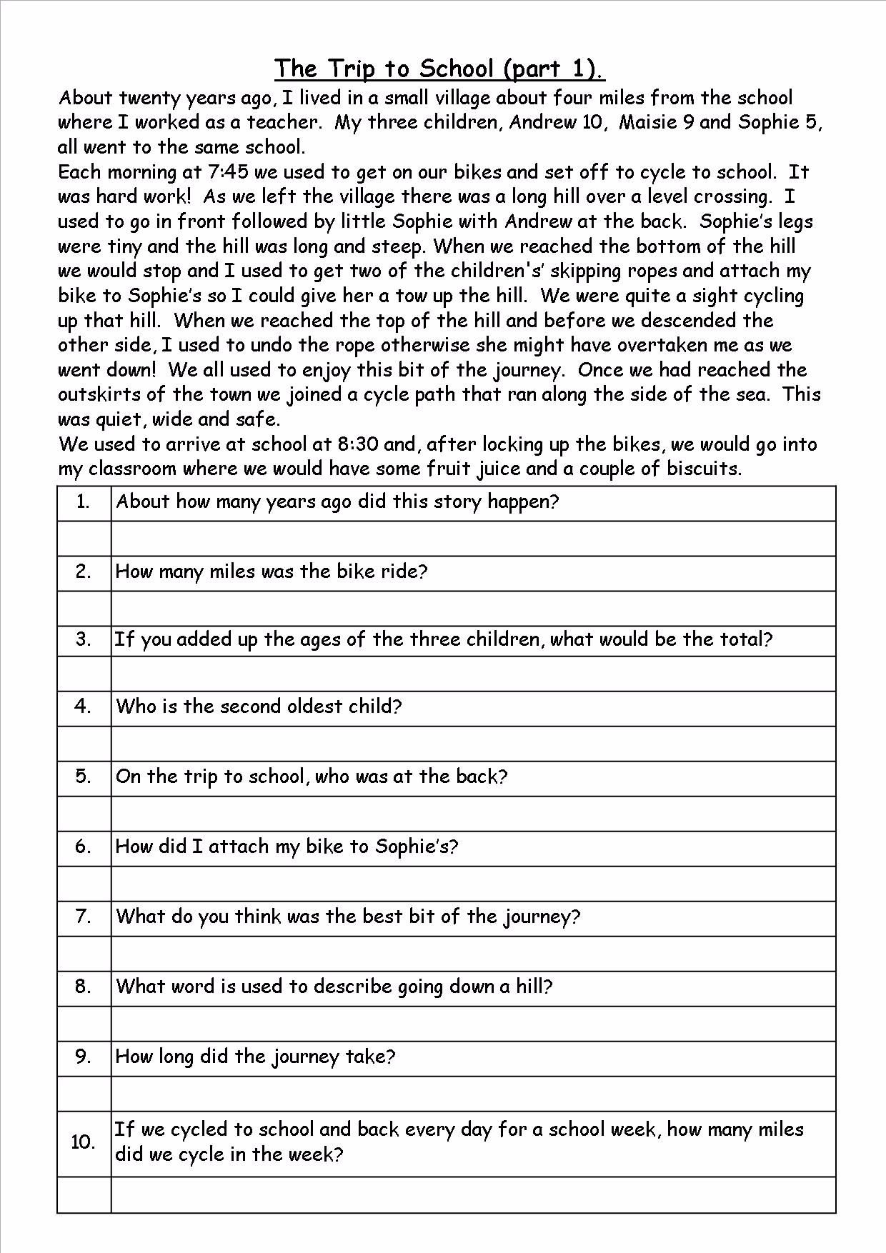 reading comprehension homework ks2