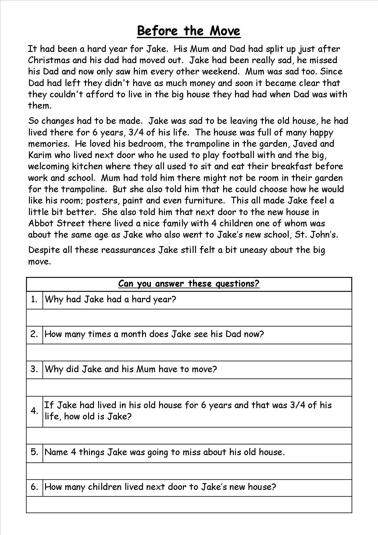 reading comprehensions year 6 a worksheet blog