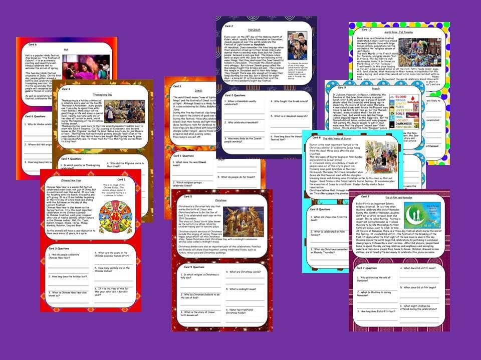 New KS2 Festivals Guided Reading Comprehension Cards 