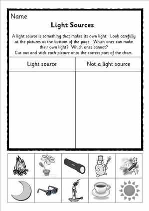 worksheets science light kindergarten and Light EYFS, dark topic, teaching KS1, SEN, science,