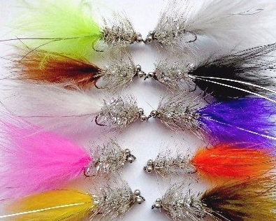 10 xTrout flies , Assorted Humungus Silver