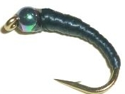Maggot,latex Black with Rainbow bead head [mag4]