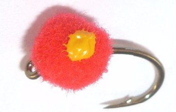 Egg fly , Blood Red unweighted ,Yellow dot ,5 mm [E52]