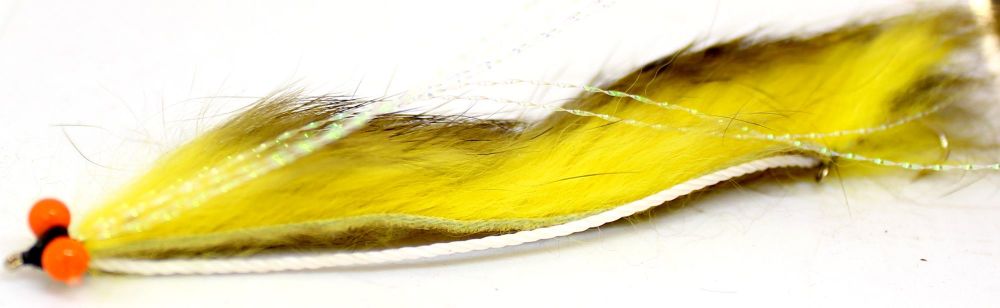 Snake fly-Tiger barred Yellow /Olive ,Orange hot head # 10 barbed [SF 18]