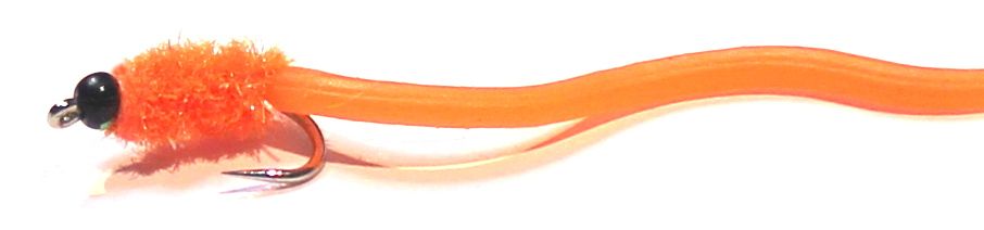 Squirmy Wormy ,orange, black head, barbless [BL 96]