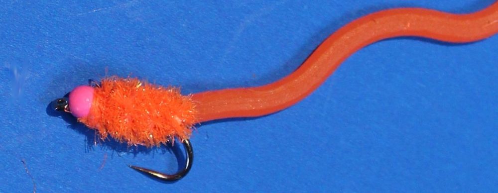Squirmy Wormy ,orange, pink head, barbless [BL 97]