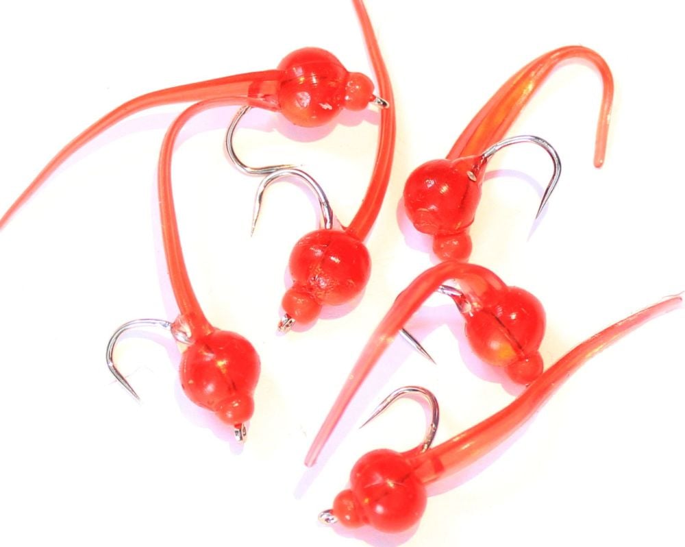 Rubber sperm worm weighted red  /red  brass bead #10 barbless[BL 118]