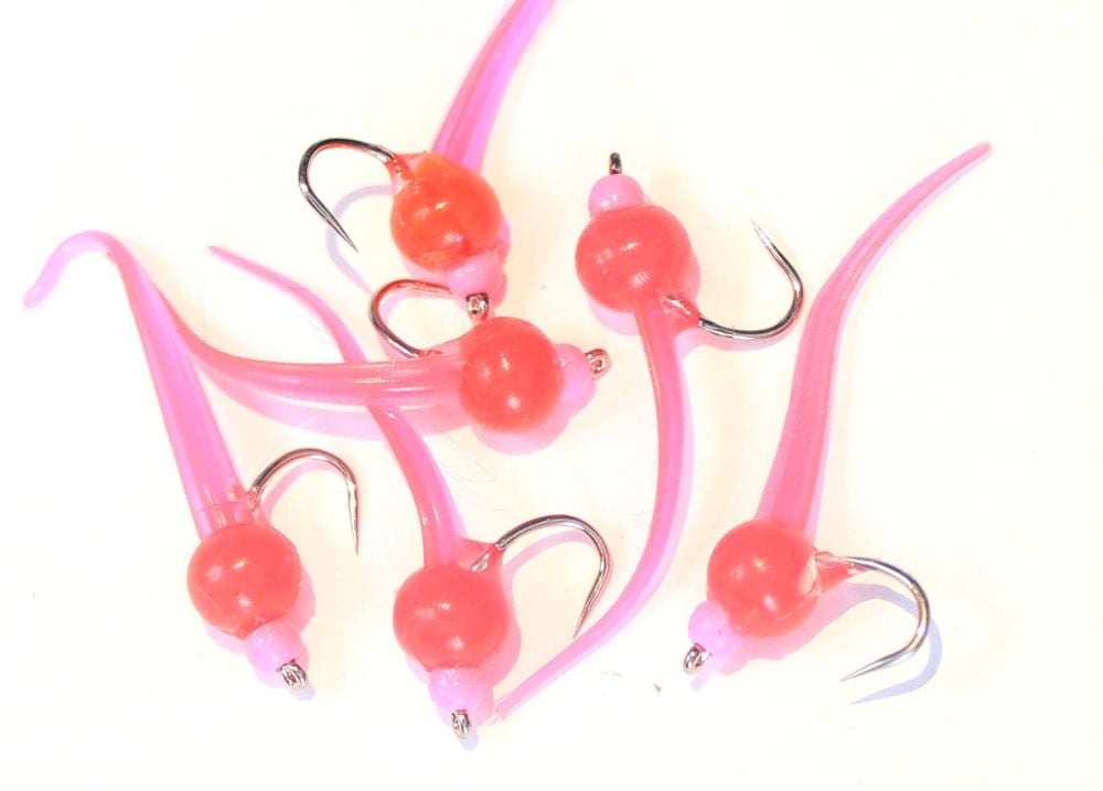 Rubber sperm worm weighted pink /pink brass bead [BL 120]