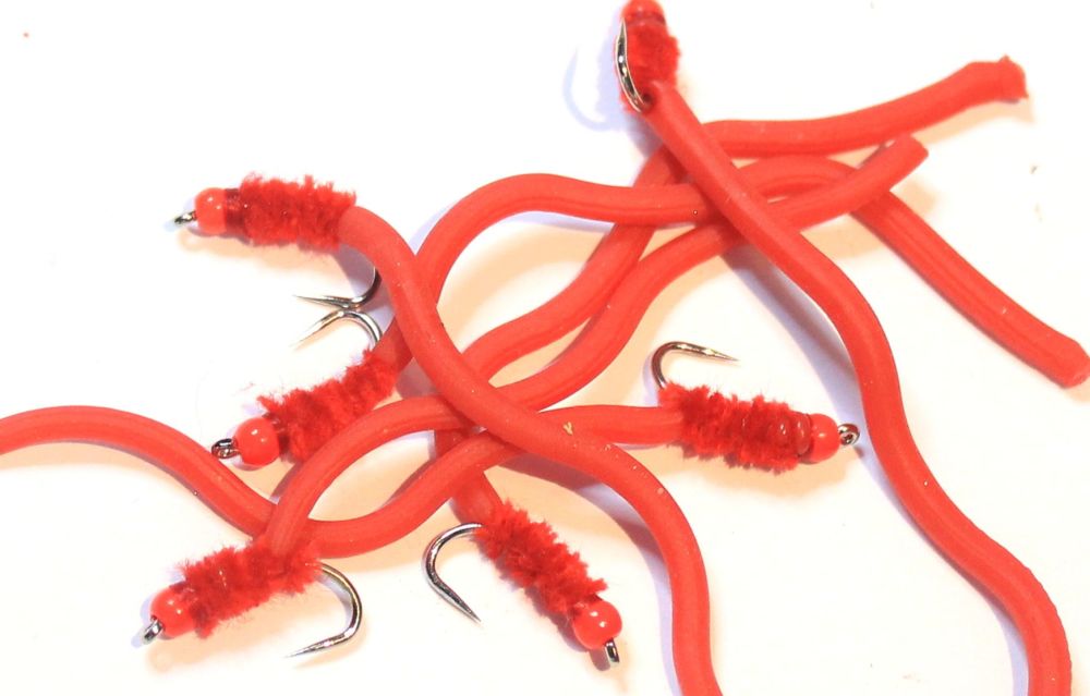 Squirmy Wormy ,red with orange head, barbless size 12 [BL 125]