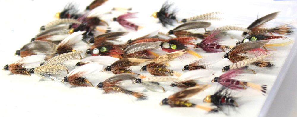 40  Boxed mixed traditional wet flies